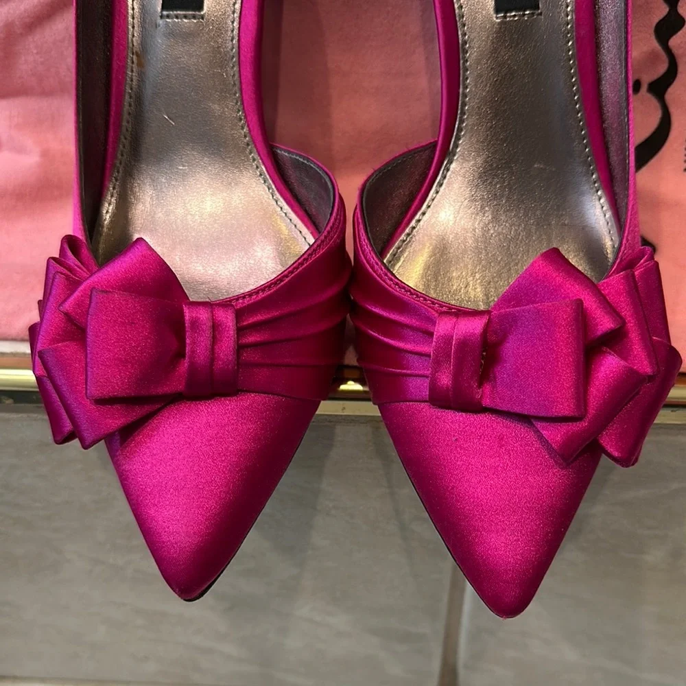 Nina Pink Satin Heels with Bow Detail - Picture 5 of 6